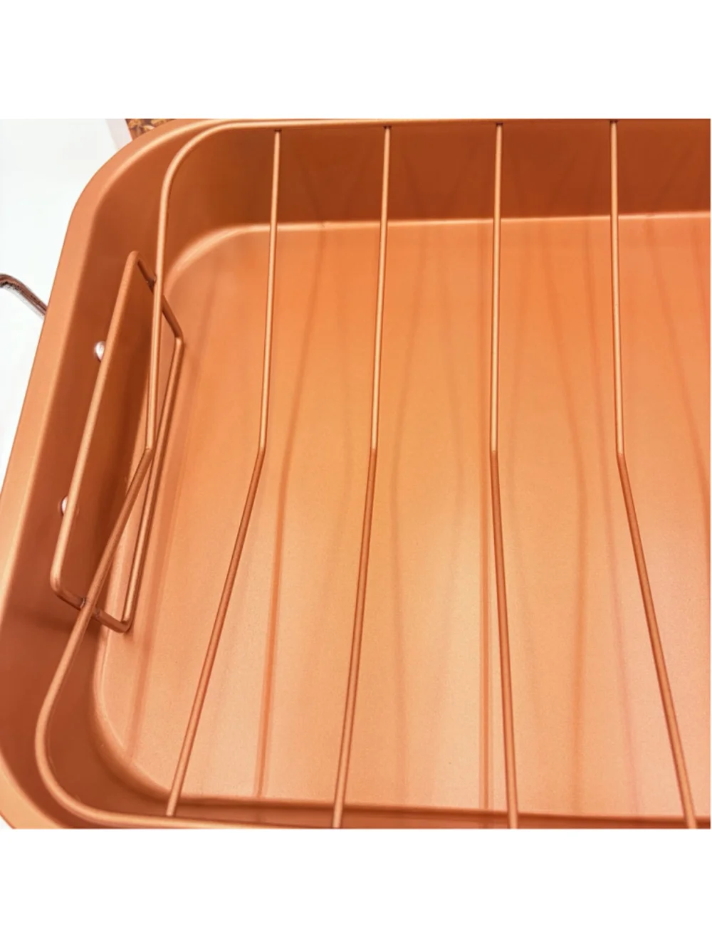 New Non-Stick Copper Ceramic Turkey Roaster Pan W/ Removable Rack